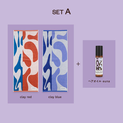 フェイスタオル2枚＋ヘアオイルeunaのセット