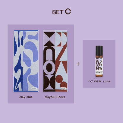 フェイスタオル2枚＋ヘアオイルeunaのセット